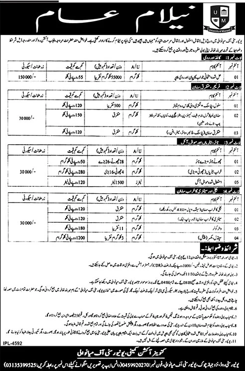 University of Mianwali Tender Notice